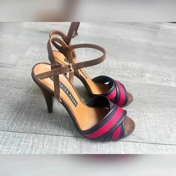 Veronica Beard OLYMPIA FABRIC/LEATHER ANKLE-WRAP SANDALS - Picture 7 of 7